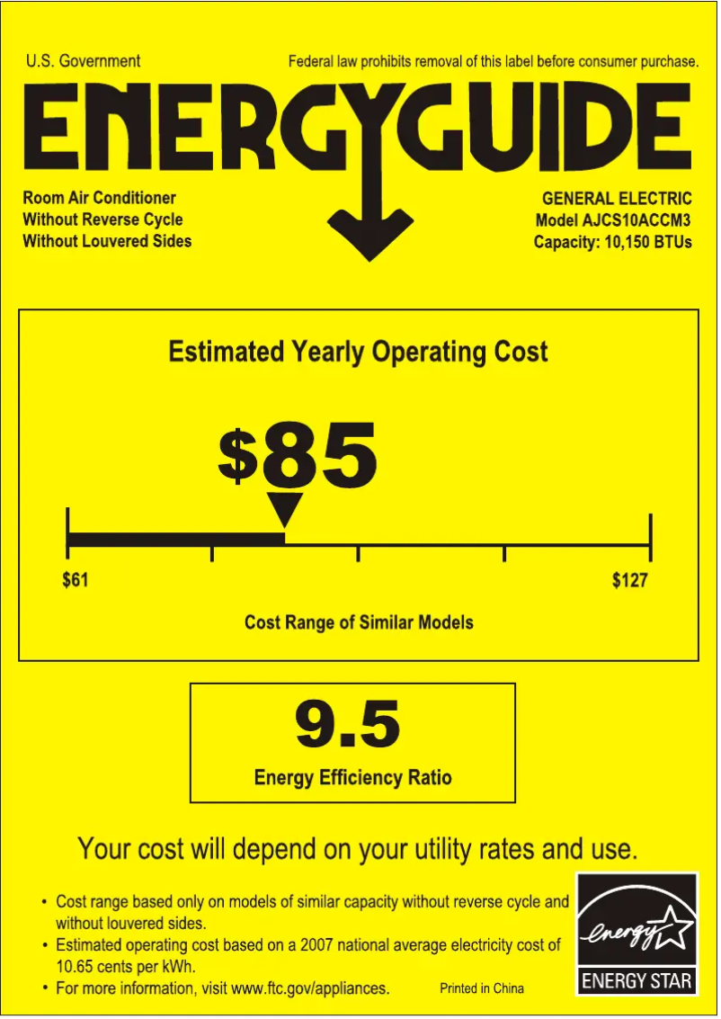 Page n°1 - Label énergétique GE AJCS10ACC