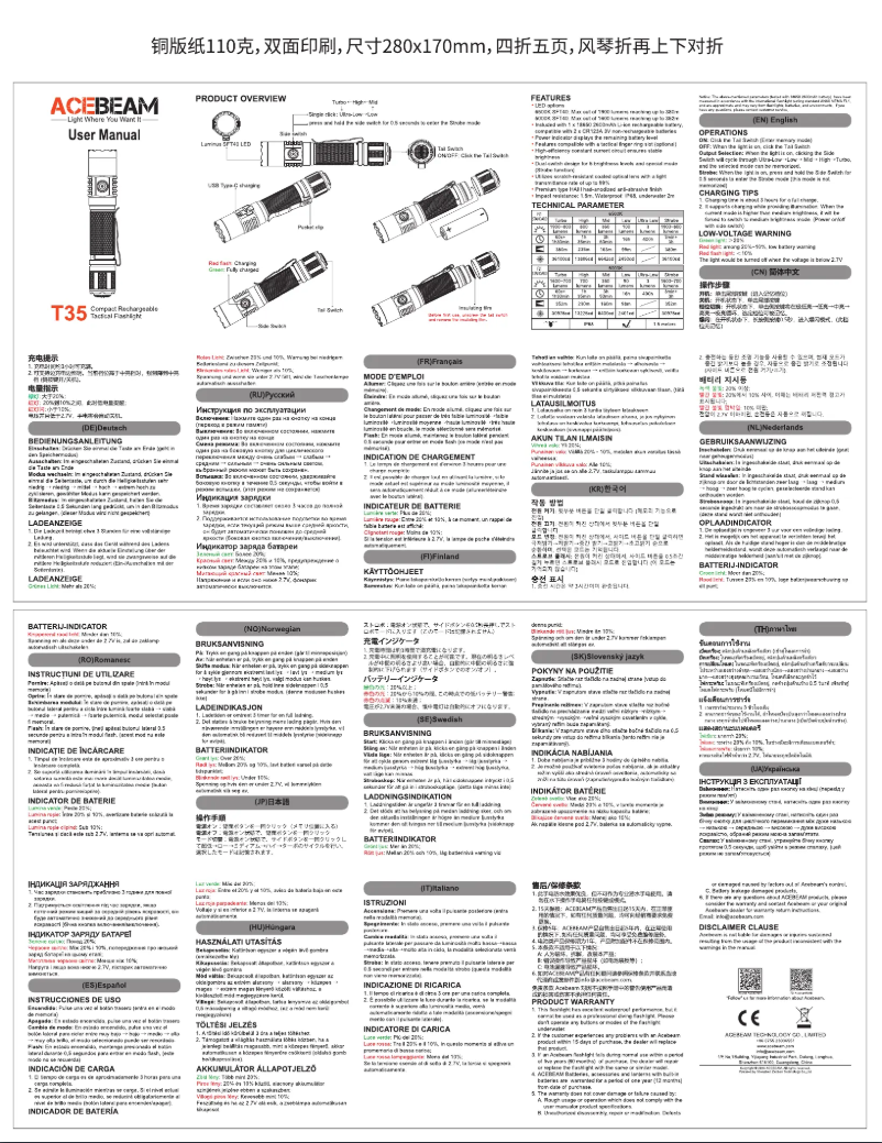 Page 1 de la notice Manuel utilisateur AceBeam T35