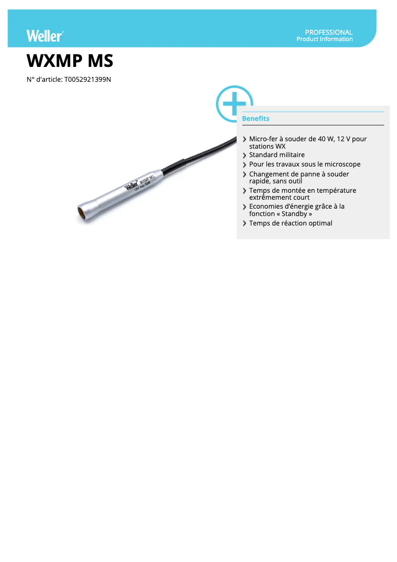 Page 1 de la notice Fiche technique Weller WXMP MS