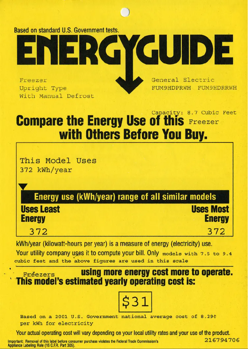 Page 1 de la notice Label énergétique GE FUM9HDPRWH