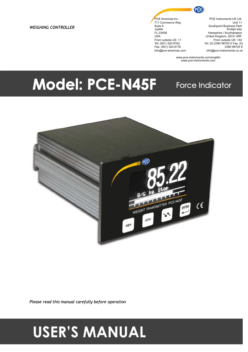 Page 1 de la notice Manuel utilisateur PCE Instruments PCE-N45F