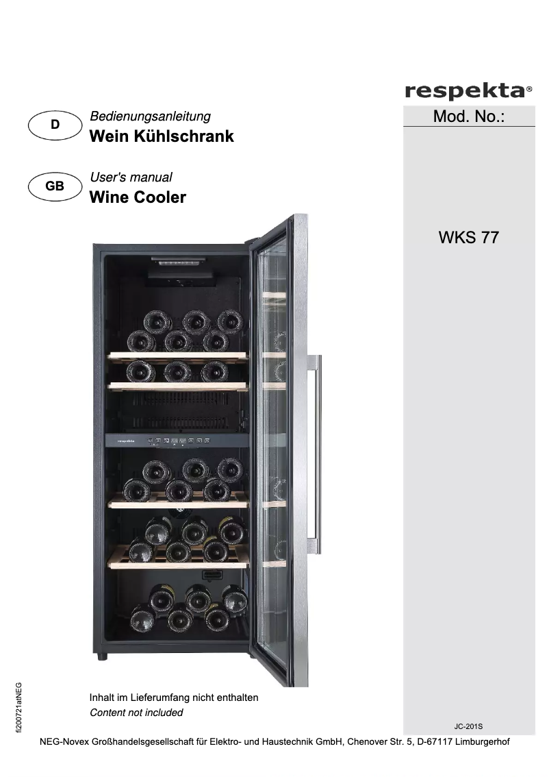 Page 1 de la notice Manuel utilisateur Respekta Enzo WKS77