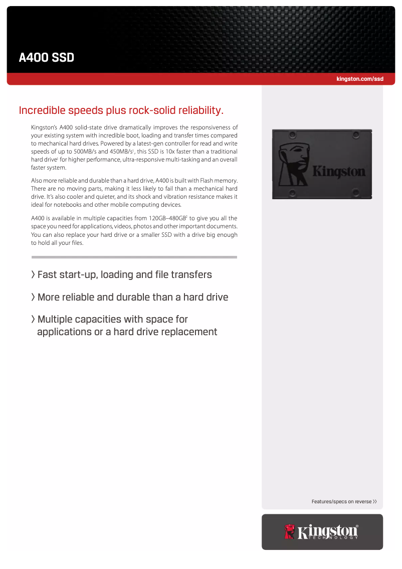 Image de la première page du manuel de l'appareil A400 SSD