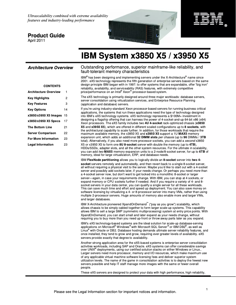 Page n°1 - Manuel utilisateur IBM System x x3950 X5