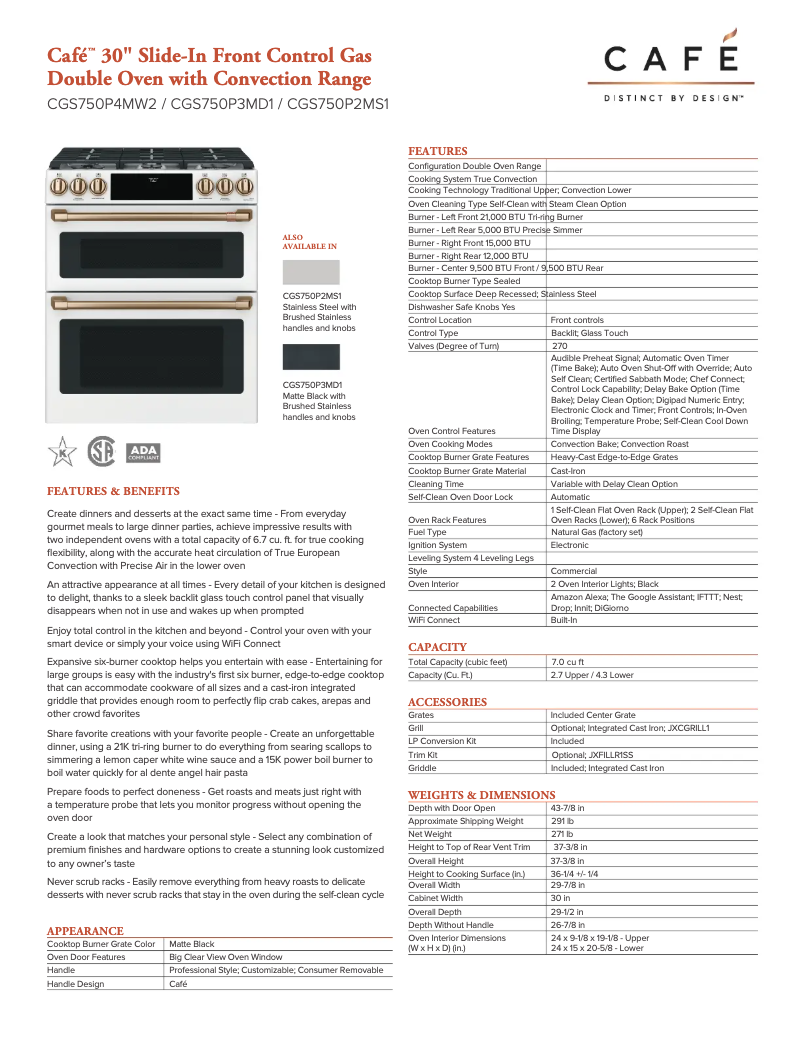Page 1 of the manual Technical Sheet GE CGS750P2MS1