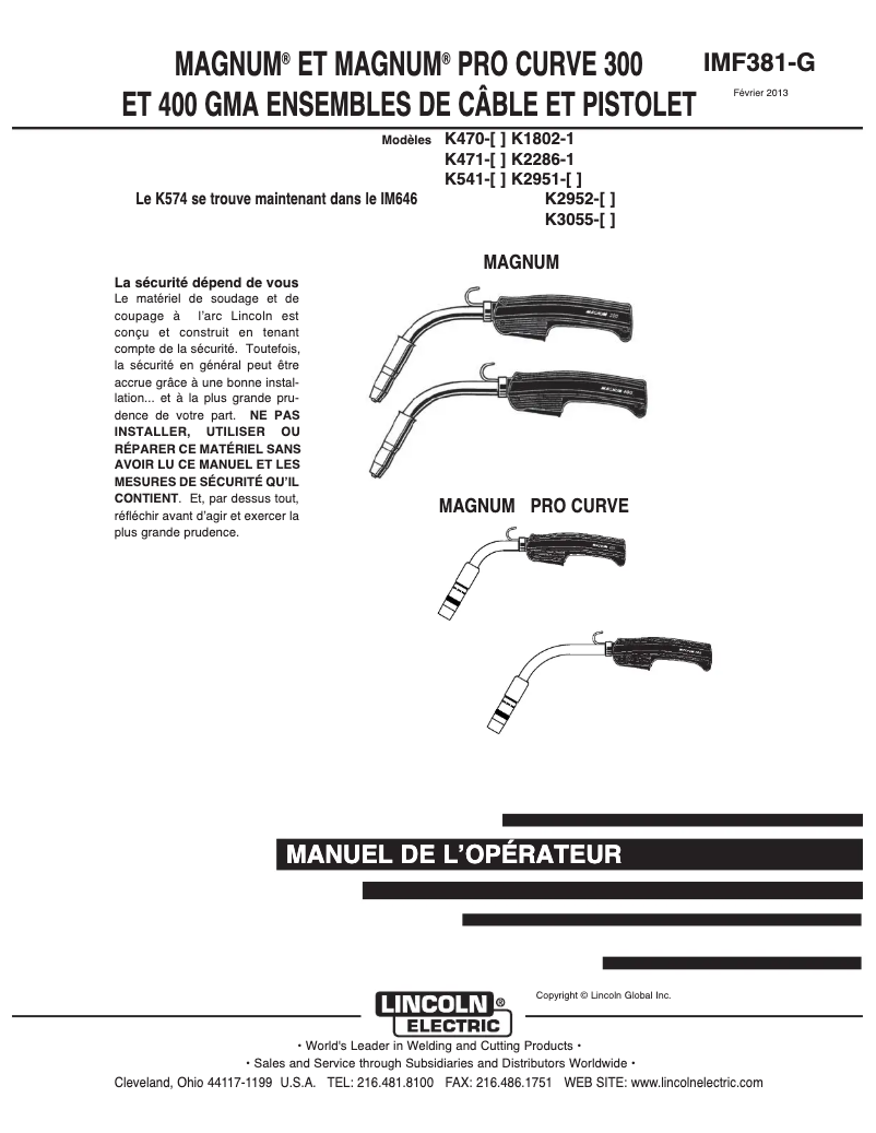 Page 1 de la notice Manuel utilisateur Lincoln Electric Magnum 300