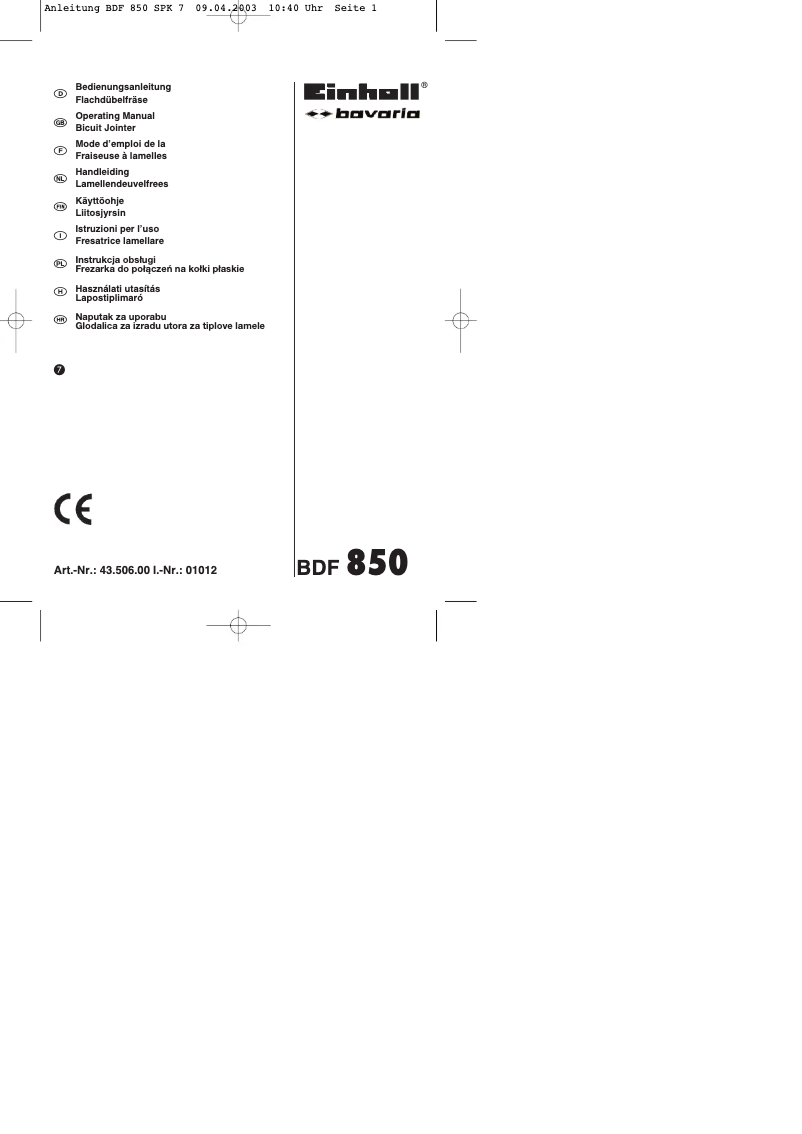 Page 1 de la notice Manuel utilisateur Bavaria by Einhell BDF 850