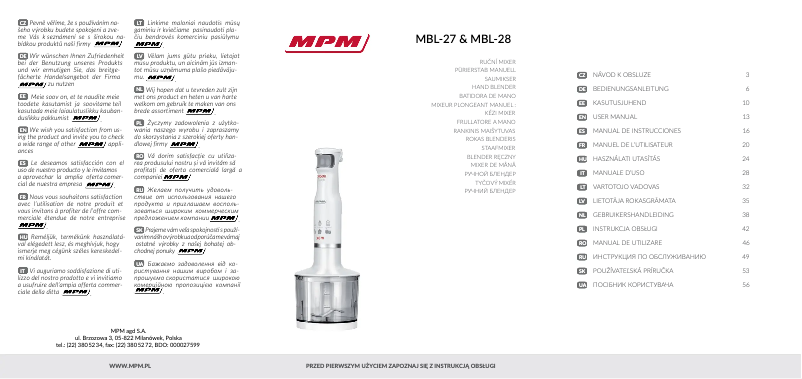 Page n°1 - Manuel utilisateur MPM MBL-28