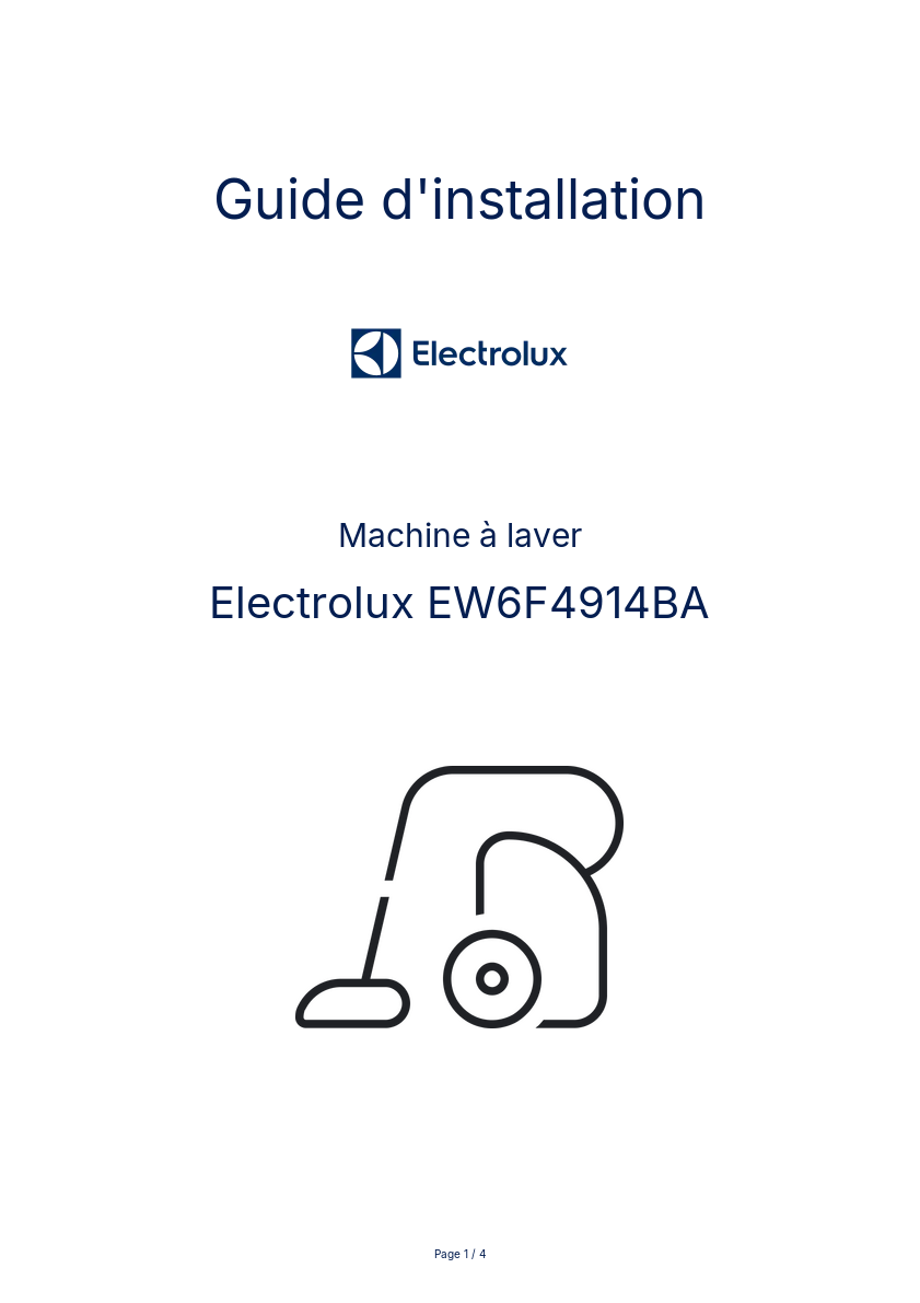 Page n°1 - Guide d'installation Electrolux EW6F4914BA