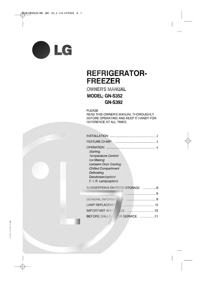 Page 1 de la notice Manuel utilisateur LG GN-S352QLC