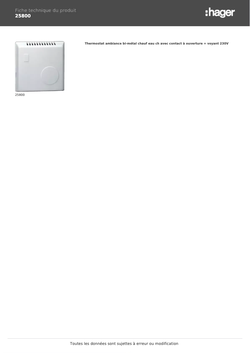 Page n°1 - Fiche technique Hager 25800