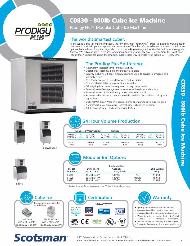 Page 1 of the manual Technical Sheet Scotsman C0830SA-32