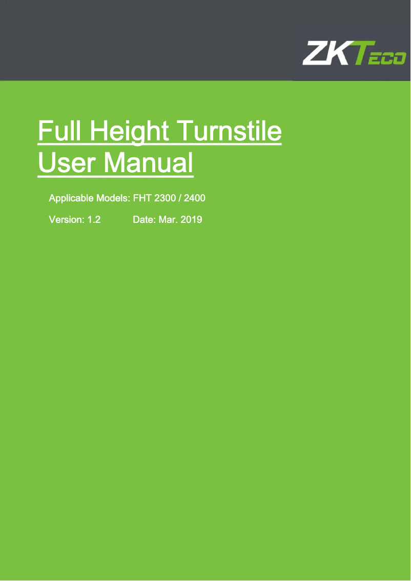 Page n°1 - Manuel utilisateur ZKTeco FHT2300