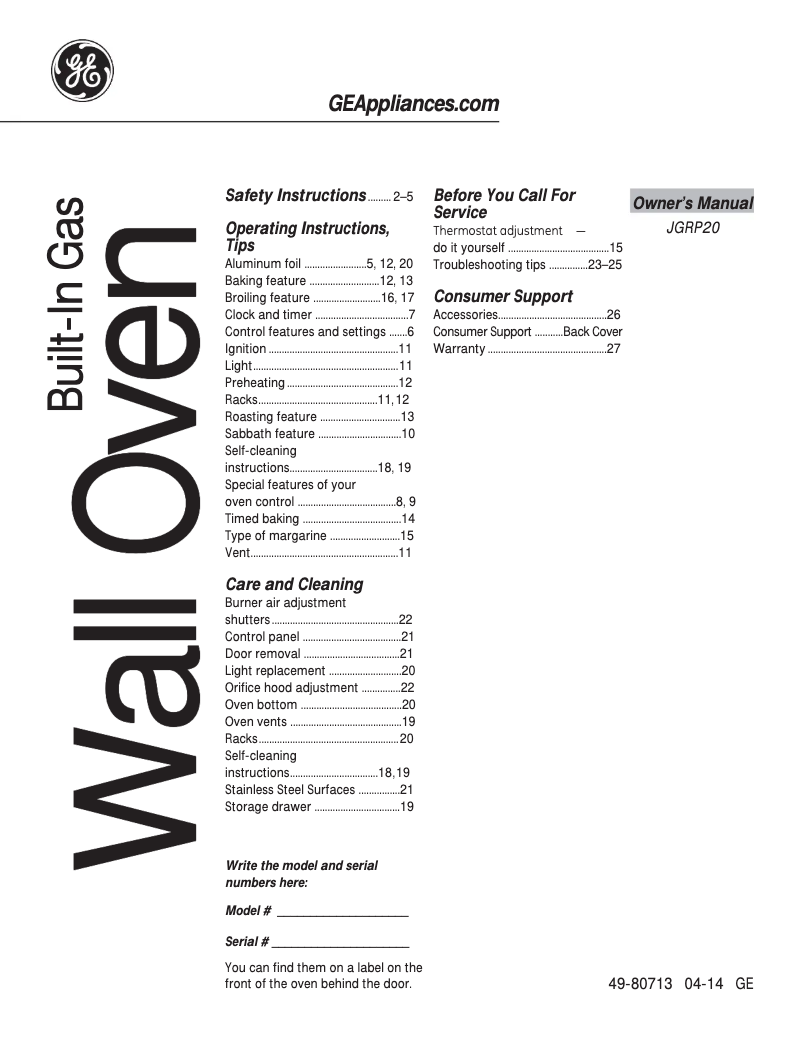 Page 1 de la notice Mode d'emploi GE JGRP20WEJWW
