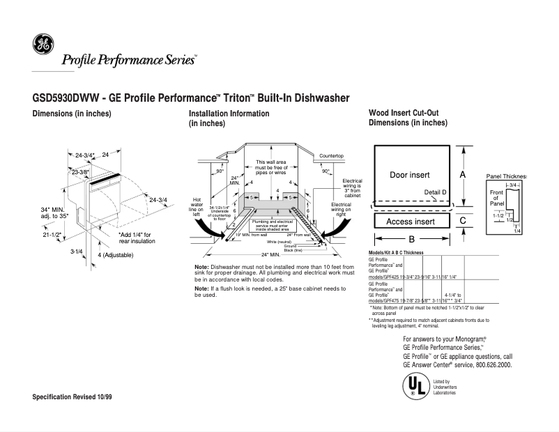 Página 1 del manual Ficha técnica GE Profile Performance Triton GSD5930DWW
