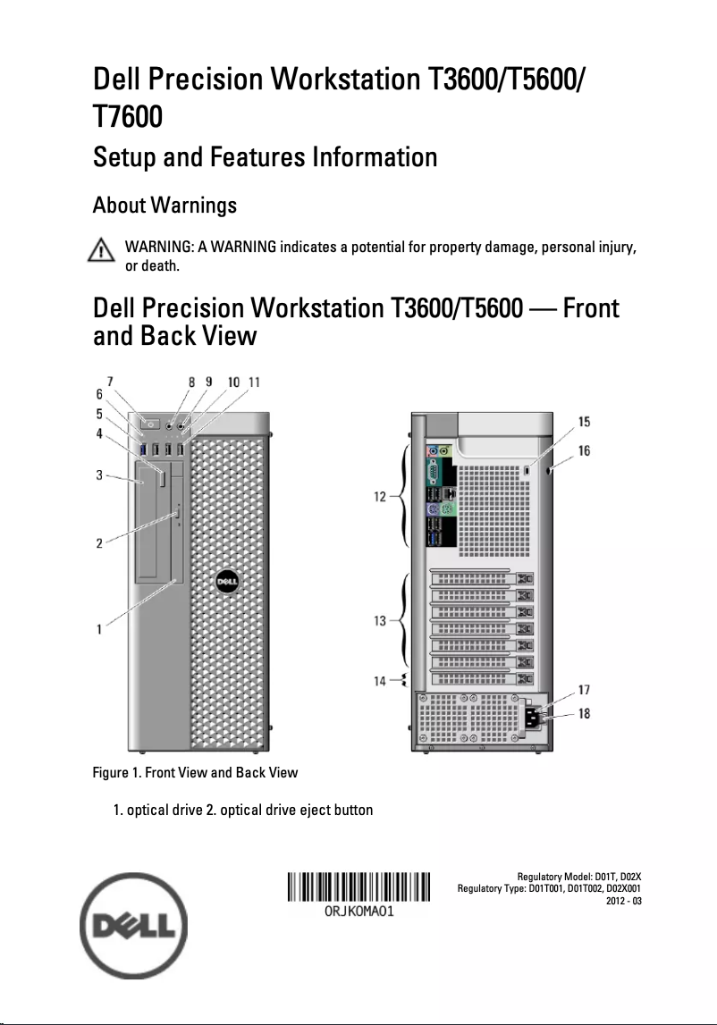 Page 1 de la notice Guide d'installation Dell Precision T7600