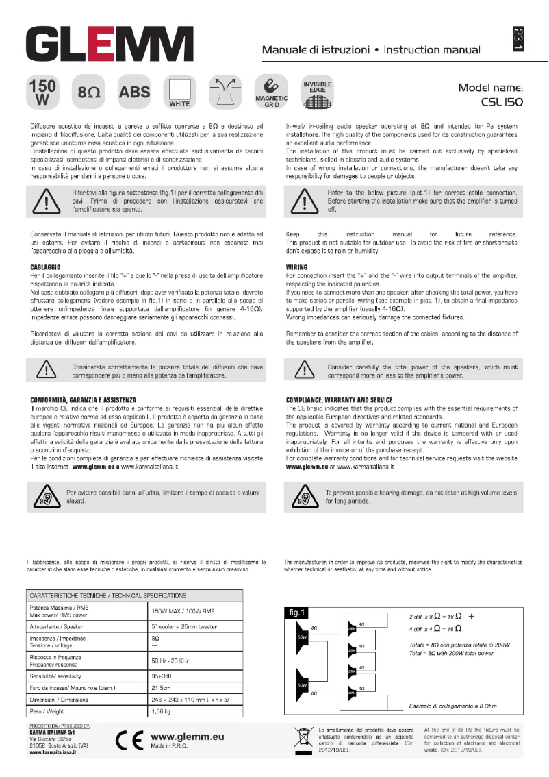 Page 1 de la notice Manuel utilisateur Glemm CSL 150