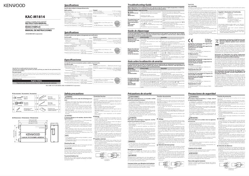 Page 1 de la notice Manuel utilisateur Kenwood KAC-M1814