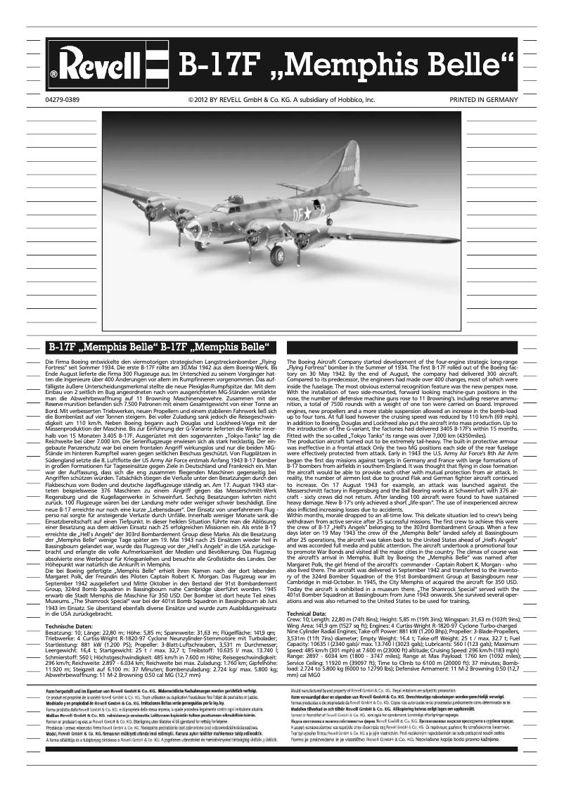 Page n°1 - Manuel utilisateur Revell B-17F Memphis Belle