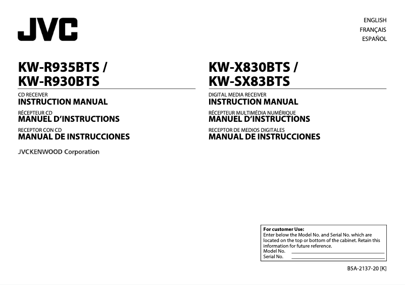 Page n°1 - Manuel utilisateur JVC KW-R930BT