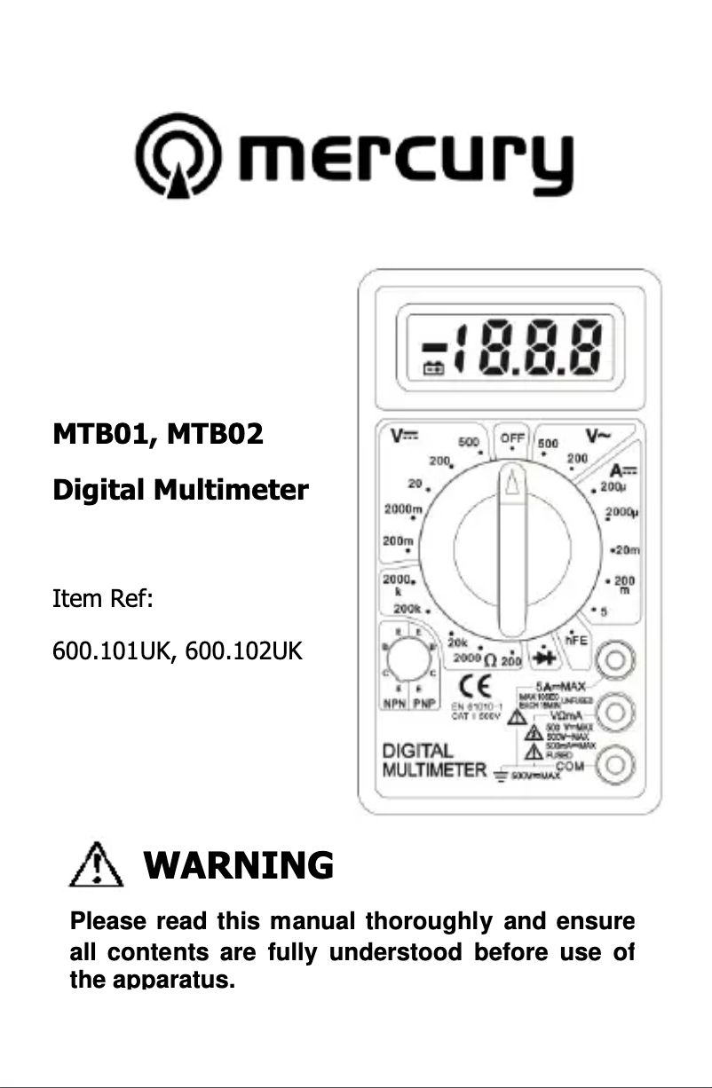 Page 1 de la notice Manuel utilisateur Mercury MTB01