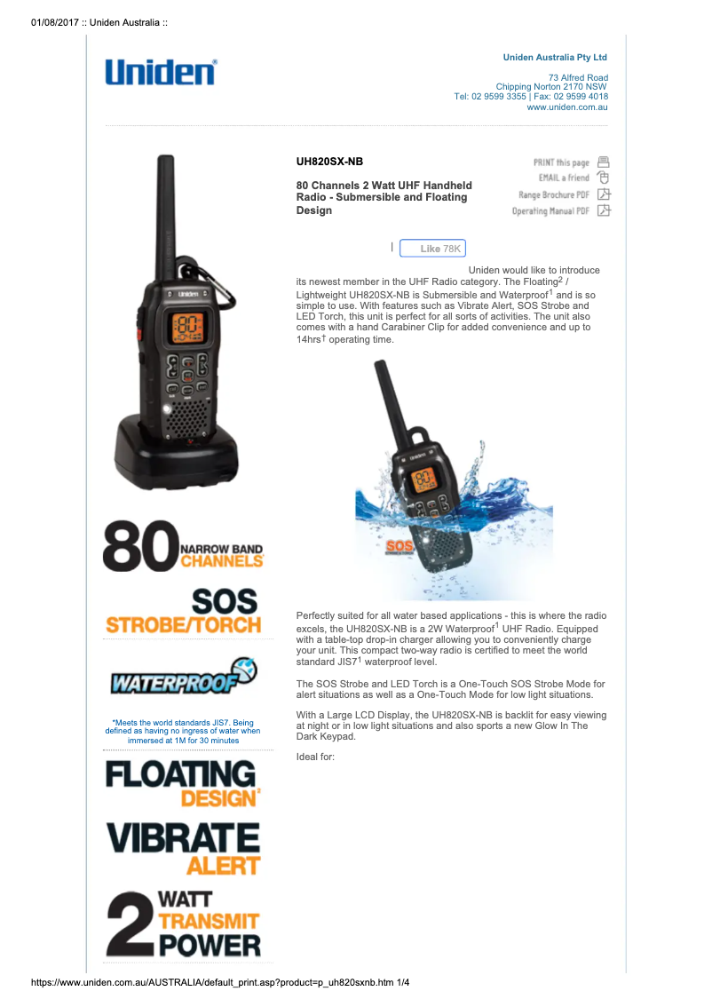 Image de la première page du manuel de l'appareil UH820SX-NB