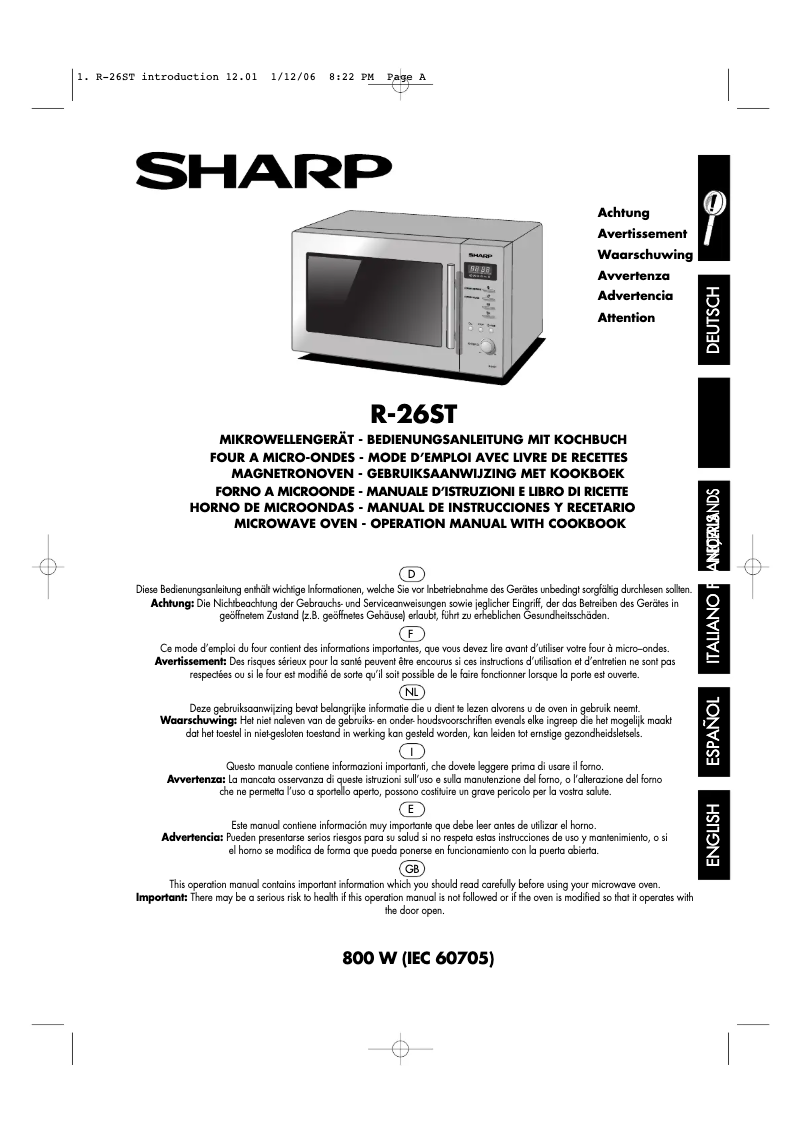 Page 1 de la notice Manuel utilisateur Sharp R-26STA