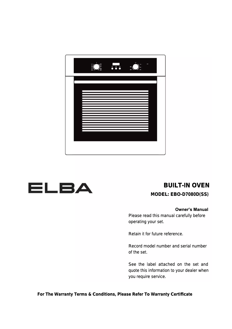 Page 1 de la notice Manuel utilisateur Elba EBO-D7080DSS