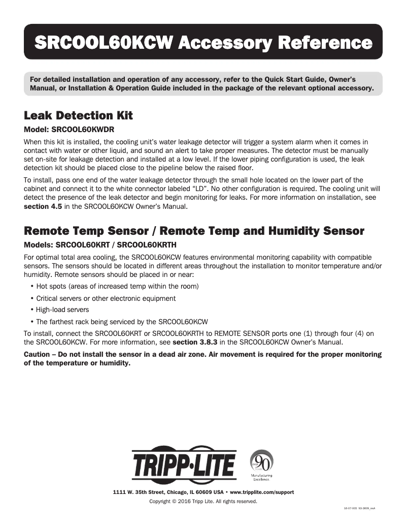 Page 1 de la notice Manuel utilisateur Tripp Lite SRCOOL60KRTH