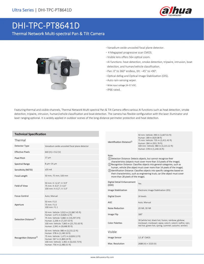 Page 1 de la notice Fiche technique Dahua Technology TPC-PT8641D