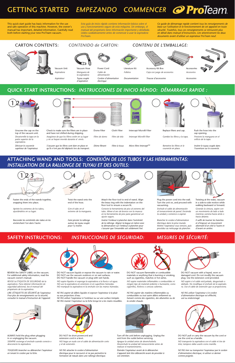 Página 1 del manual Guía de inicio rápido ProTeam LineVacer HEPA