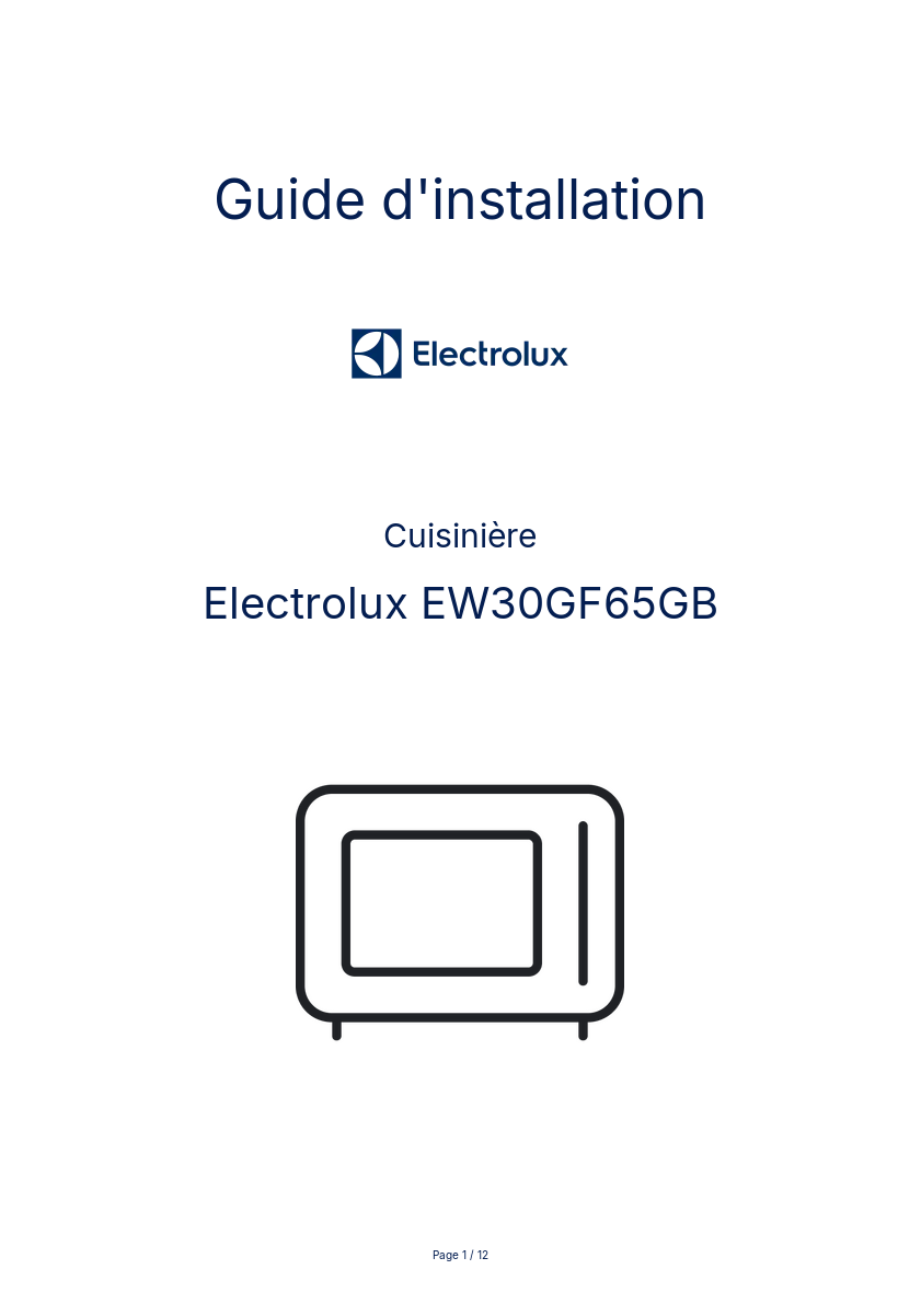 Page n°1 - Guide d'installation Electrolux EW30GF65GB