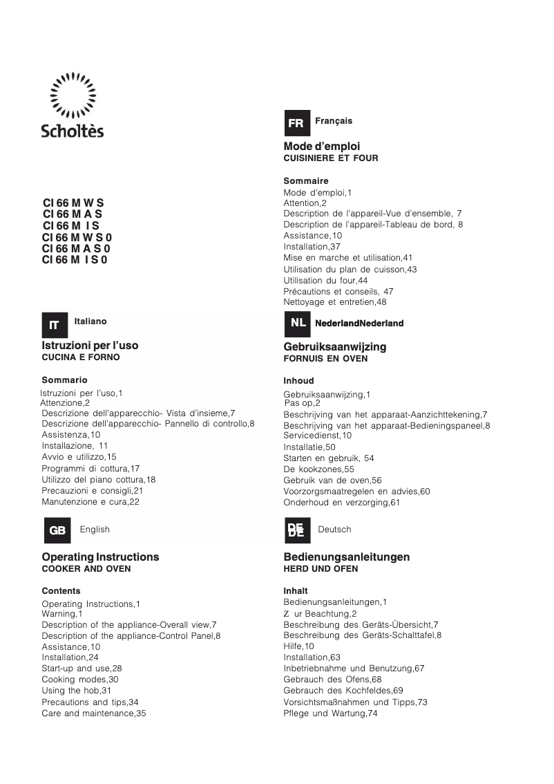 Page 1 de la notice Manuel utilisateur Scholtès CI 66M I S