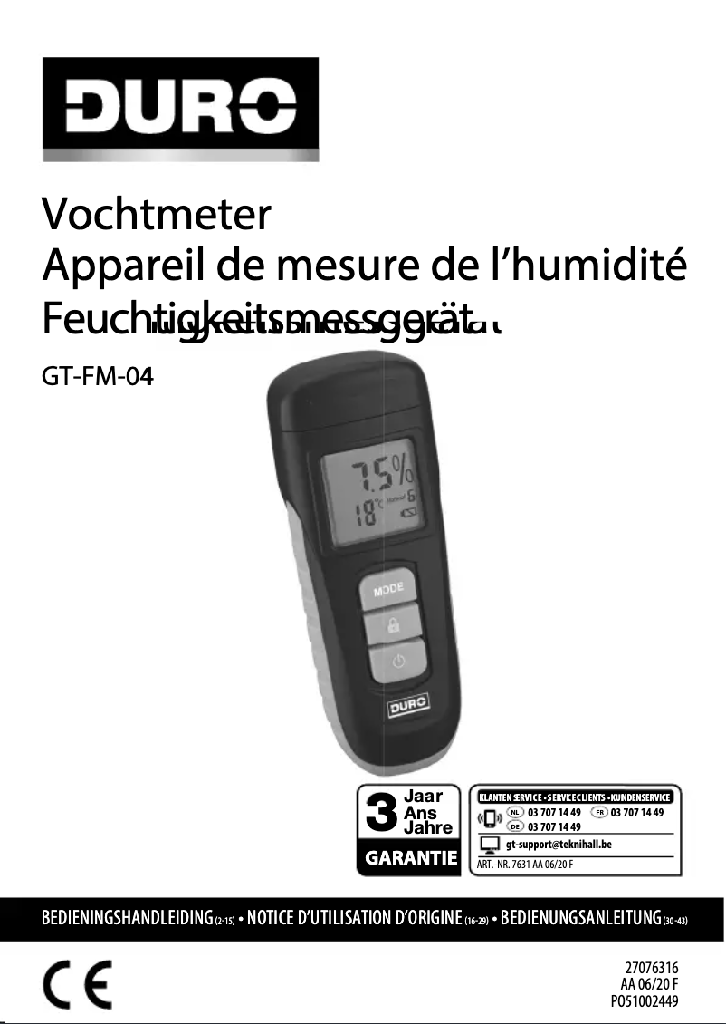 Page 1 de la notice Manuel utilisateur DURO GT-FM-04