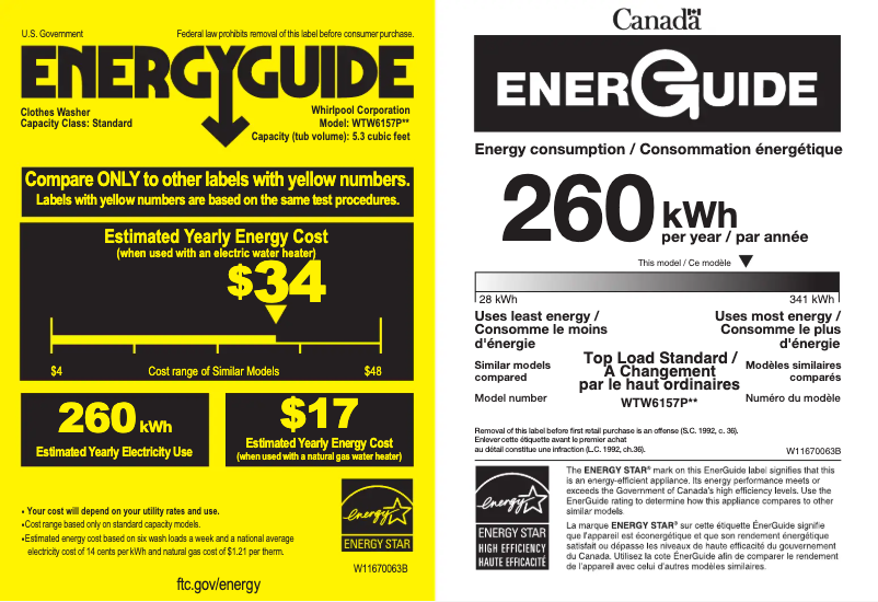 Página 1 del manual Etiqueta energética Whirlpool WTW6157PW