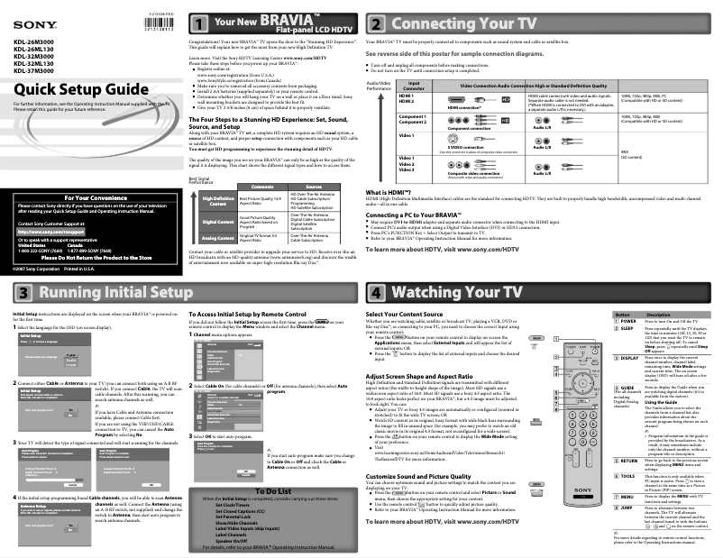 Página 1 del manual Guía de instalación Sony Bravia KDL-37M3000