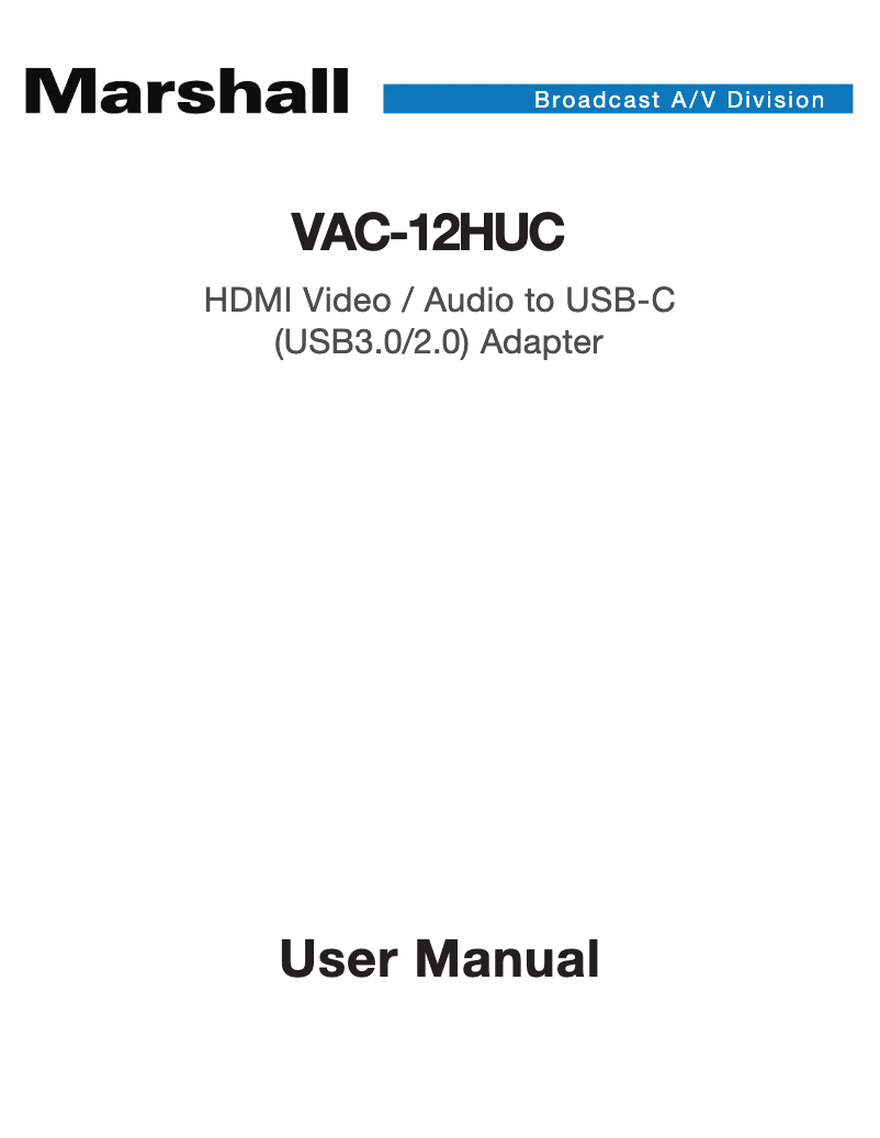Page 1 de la notice Manuel utilisateur Marshall Electronics VAC-12HUC