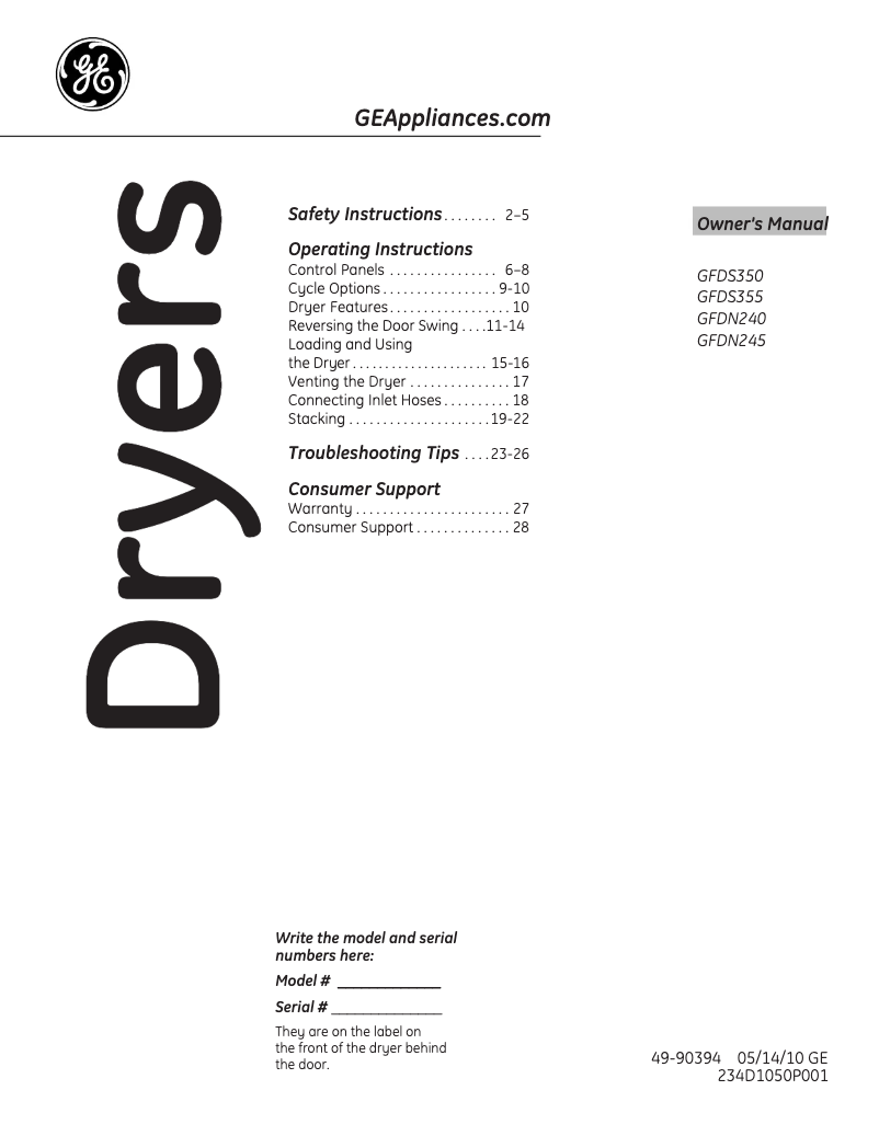 Image de la première page du manuel de l'appareil GFDN245GLMV