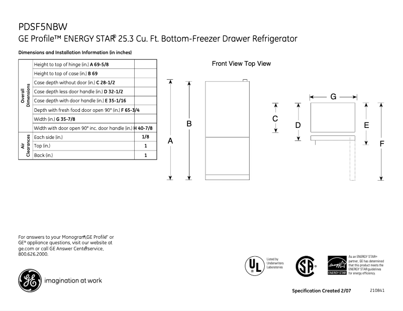 Image de la première page du manuel de l'appareil Profile PDSF5NBWWW