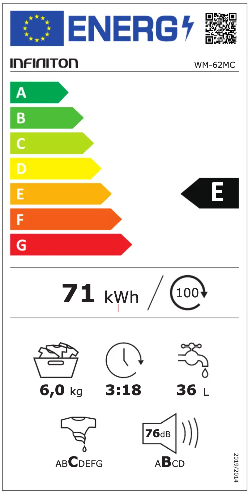 Page n°1 - Label énergétique Infiniton WM-62MC