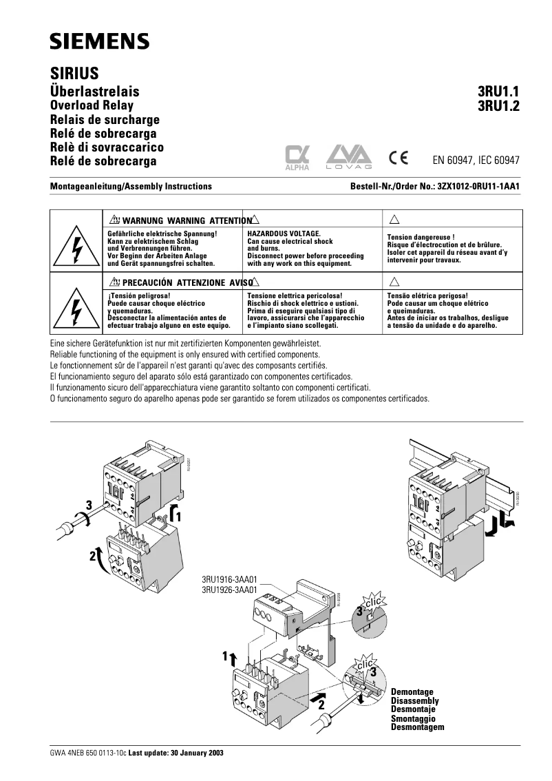 Page n°1 - Manuel utilisateur Siemens 3RU1116-1GB0