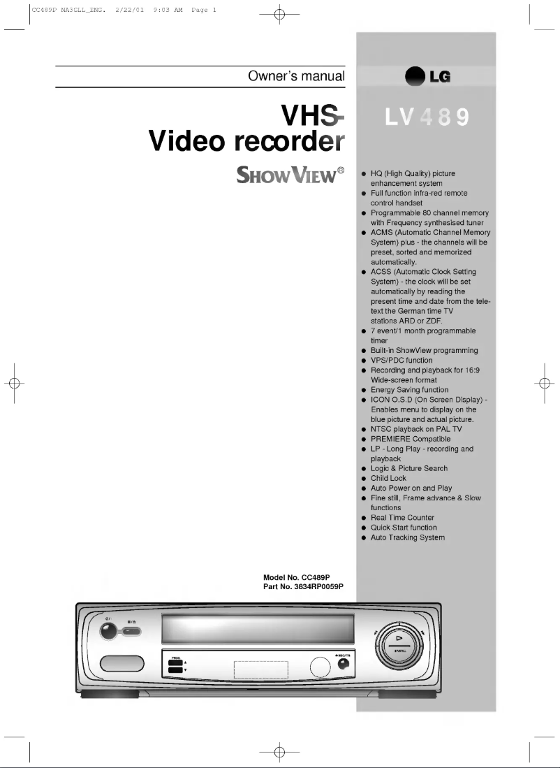 Page 1 de la notice Manuel utilisateur LG ShowView LV489