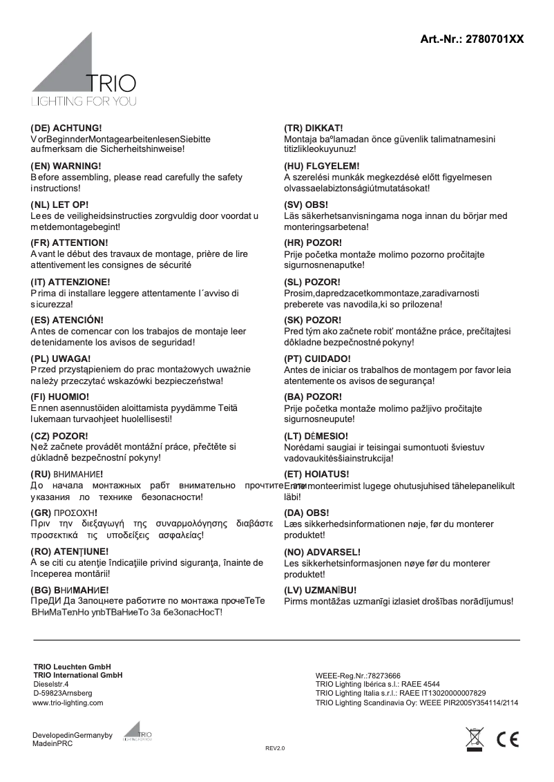 Page n°1 - Manuel utilisateur Trio Lighting Agento 278070108