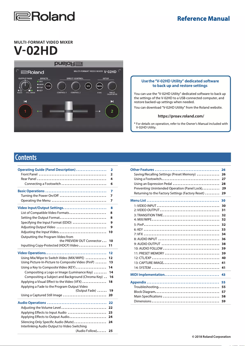 Page 1 de la notice Manuel utilisateur Roland V-02HD