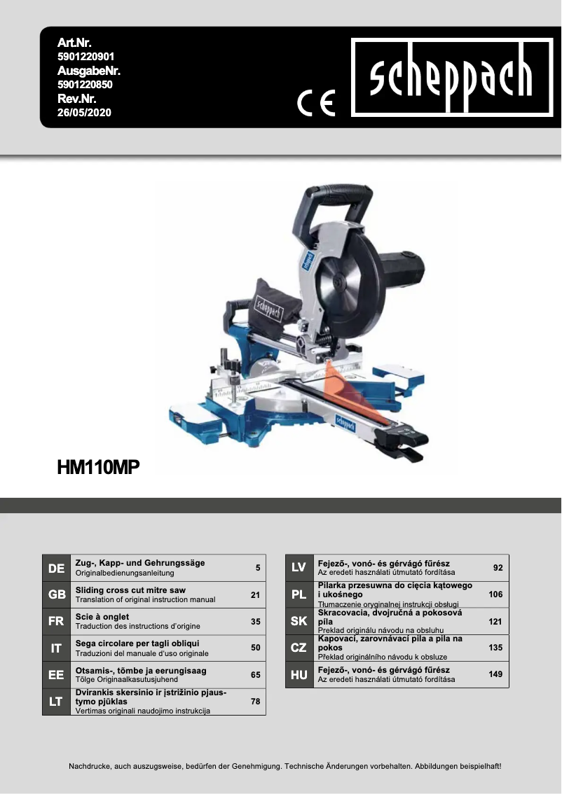 Page n°1 - Manuel utilisateur Scheppach HM110MP