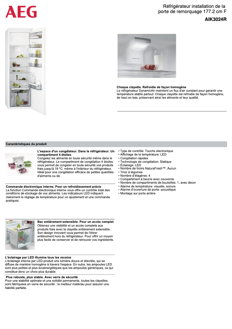 Page 1 de la notice Fiche technique AEG AIK3024R