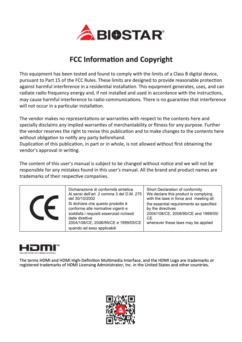 Page 1 de la notice Manuel utilisateur Biostar B650MT