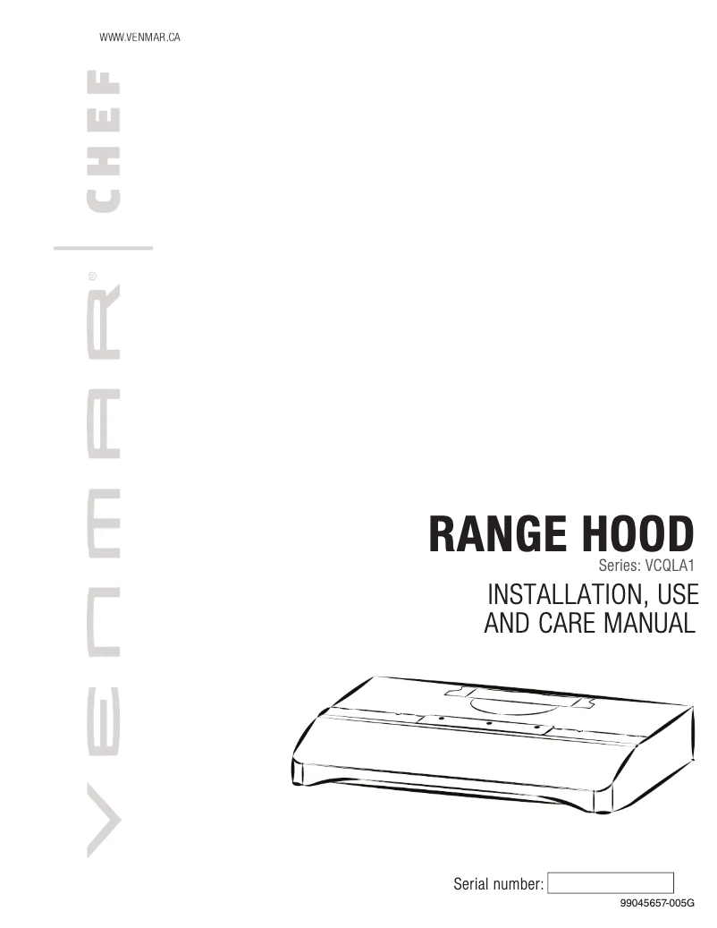 Page 1 de la notice Guide d'installation Venmar Chef VCQLA130WH