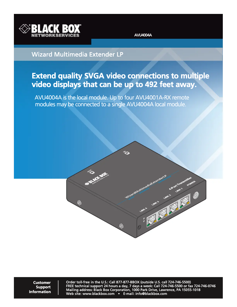 Page 1 de la notice Manuel utilisateur Black Box AVU4004A