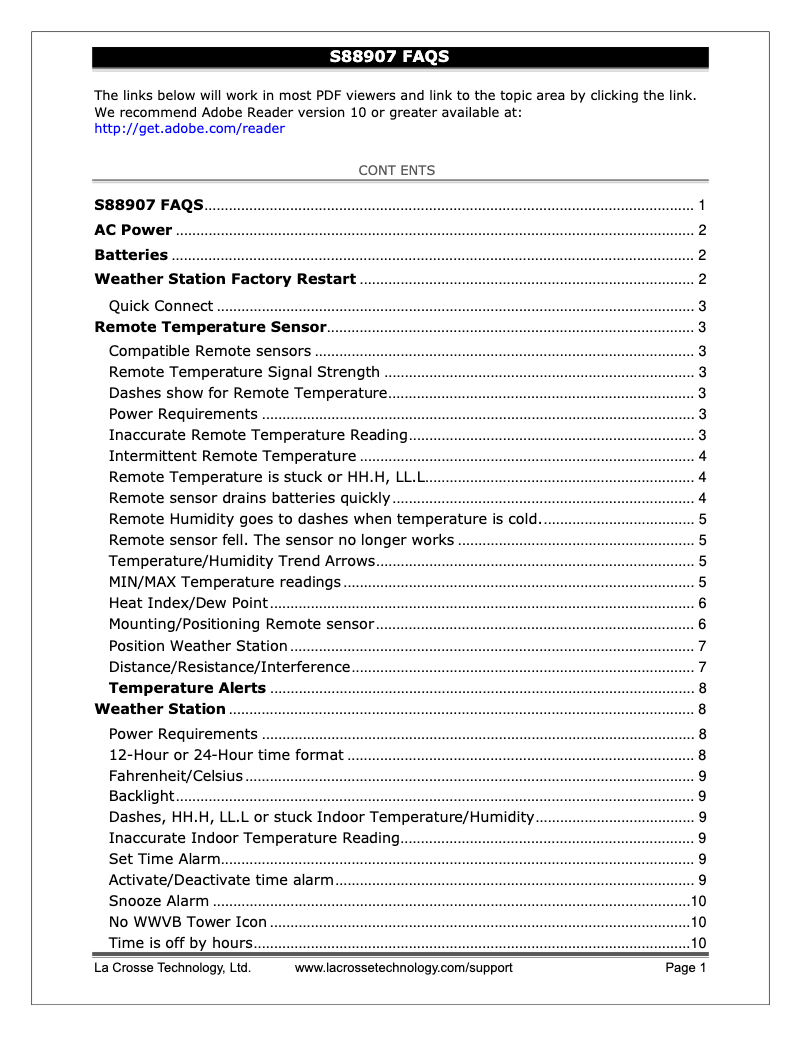 Page n°1 - FAQ La Crosse Technology S88907